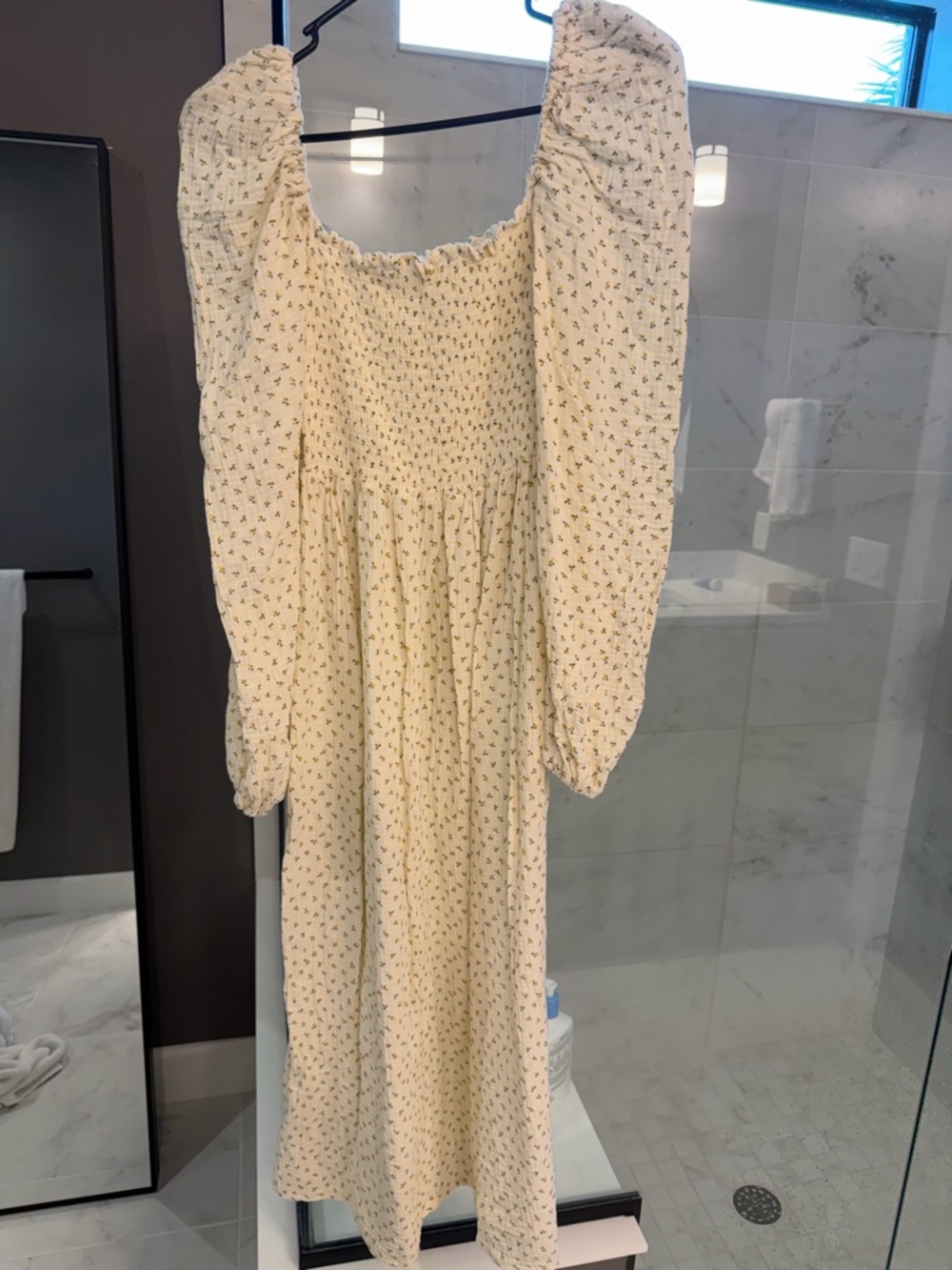 Nothing Fits But Smocked Maxi Dress with Puff Sleeves - Cream Floral